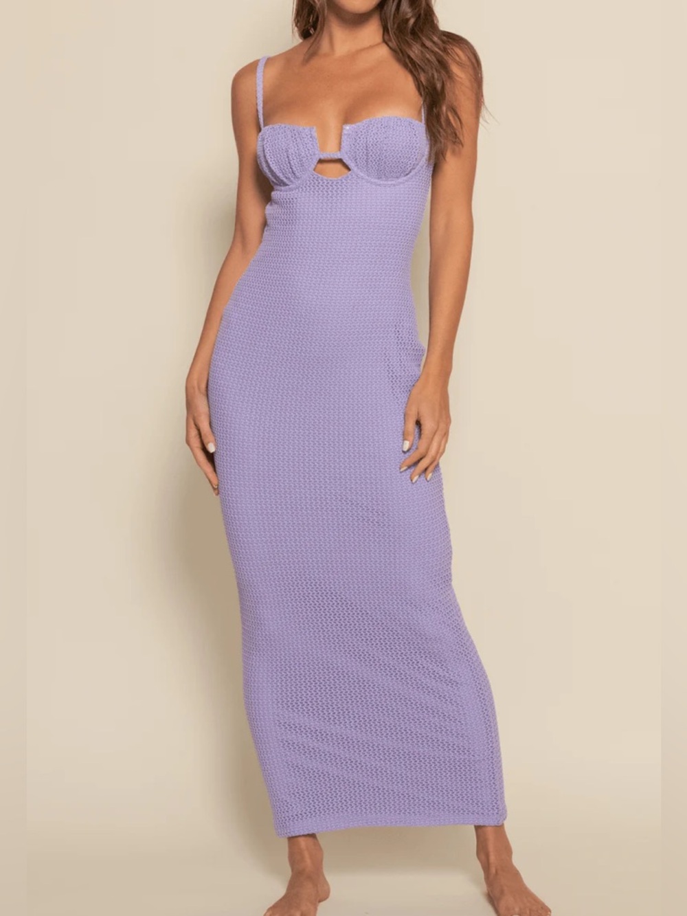 Montce Lavender Crochet Petal Long Slip Dress